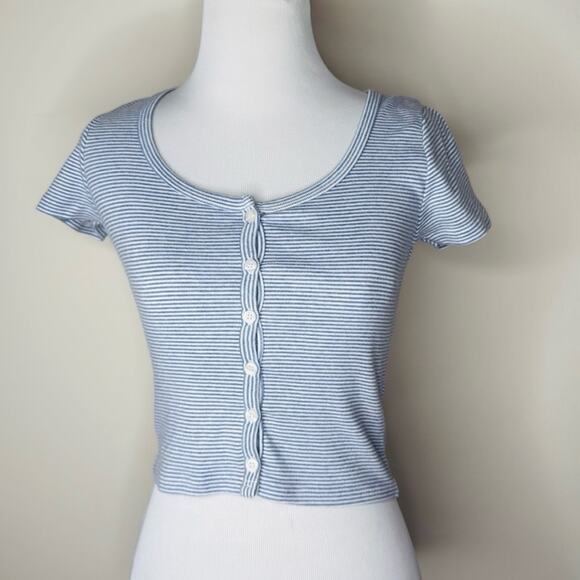 Brandy Melville Blue Striped Zelly Button Down Tee - Picture 2 of 6